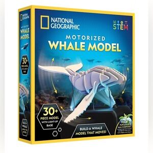 National Geographic Motorized Whale Model – 3D Wooden Puzzle with Light-Up Base